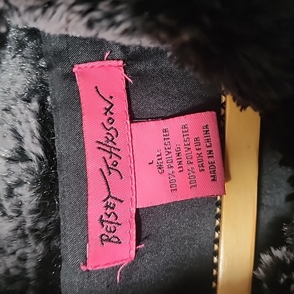 BETSEY JOHNSON Faux Fur Jacket L Super Soft Teddy Black Gray Animal Fuzzy Soft - Picture 6 of 10